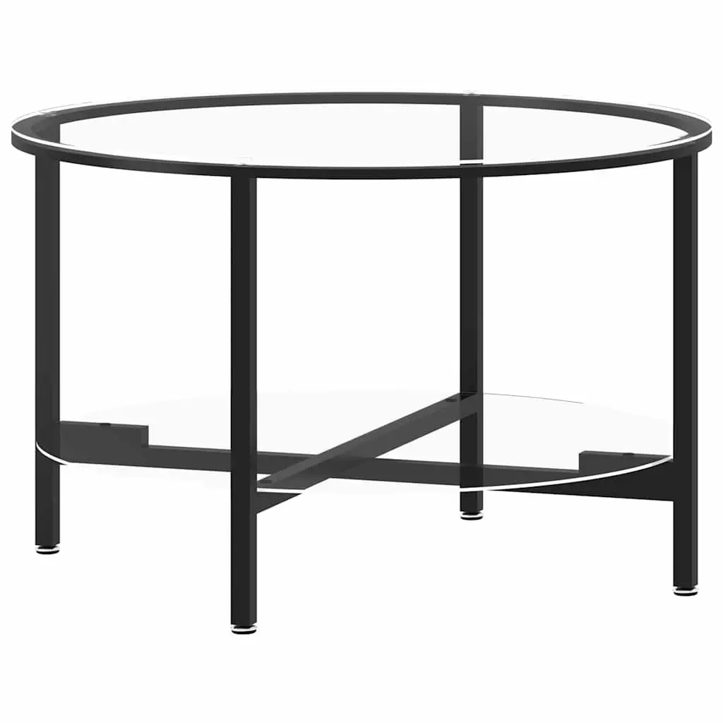Round Tea Table Black Tempered Glass 70cm Modern Coffee Side End Table