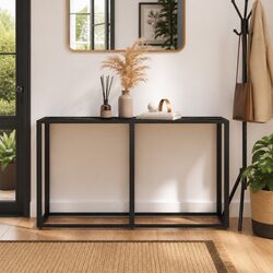 Console Table Black Marble Top Tempered Glass Steel Frame End Table