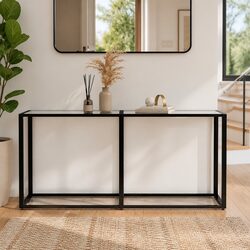Console Table Transparent Tempered Glass Top Steel Frame Side End Table 160cm