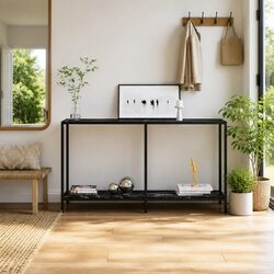 Console Table Black Tempered Glass Shelf Storage End Table Side Furniture