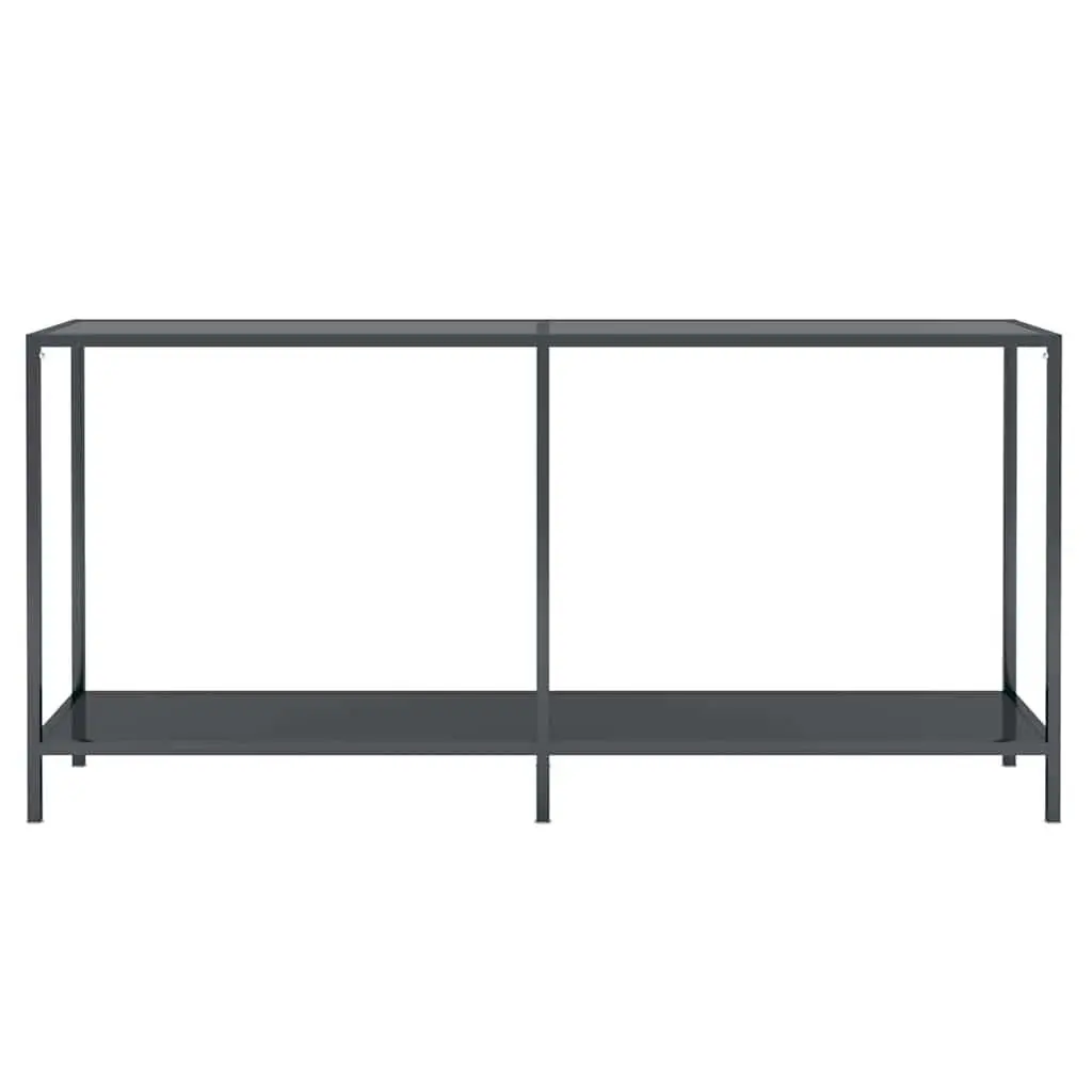 Console Table Tempered Glass Top Black Powder-Coated Steel Frame with Shelf