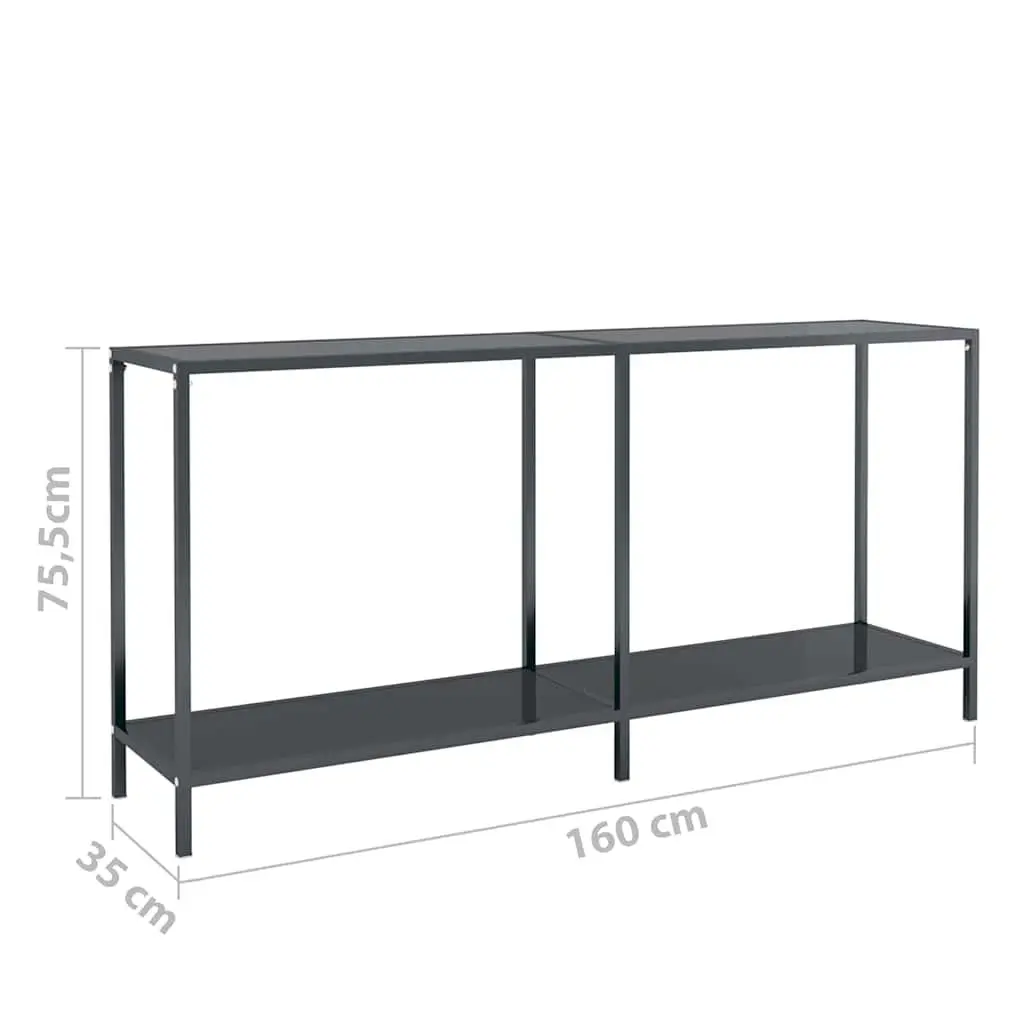 Console Table Tempered Glass Top Black Powder-Coated Steel Frame with Shelf