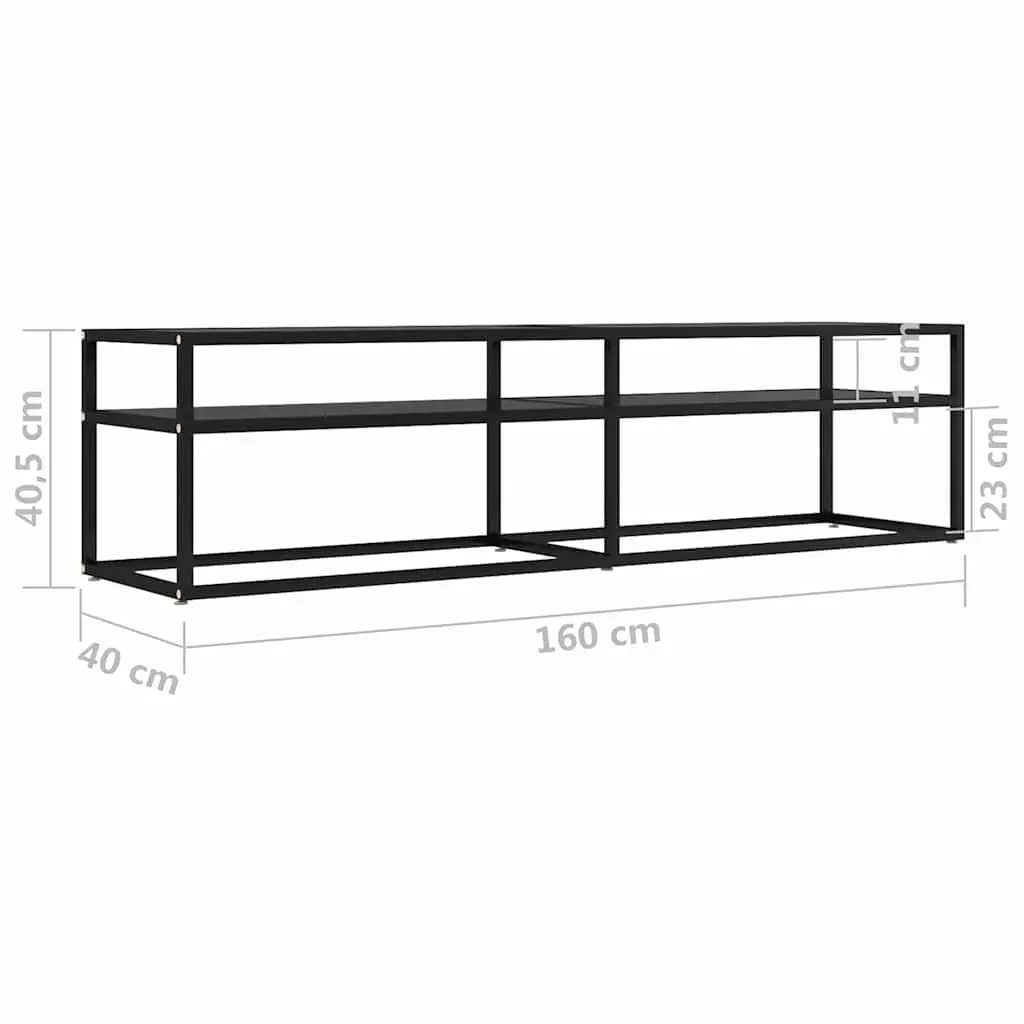 TV Cabinet Tempered Glass Storage Unit Black Steel Frame 160 x 40 x 40.5 cm
