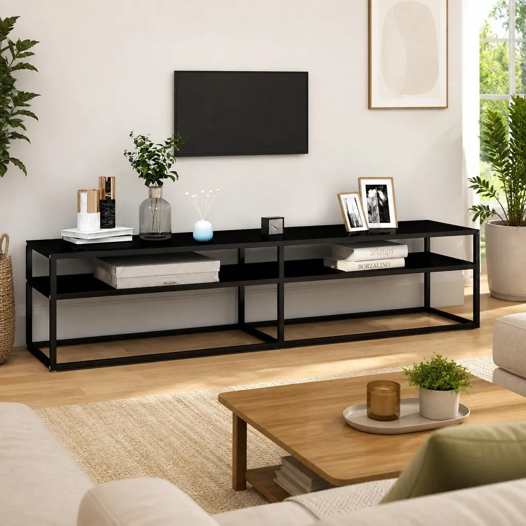 TV Cabinet Tempered Glass Shelving Unit Black 180 x 40 x 40.5 cm