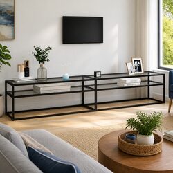 TV Cabinet Tempered Glass Transparent Living Room Media Storage Unit Stand