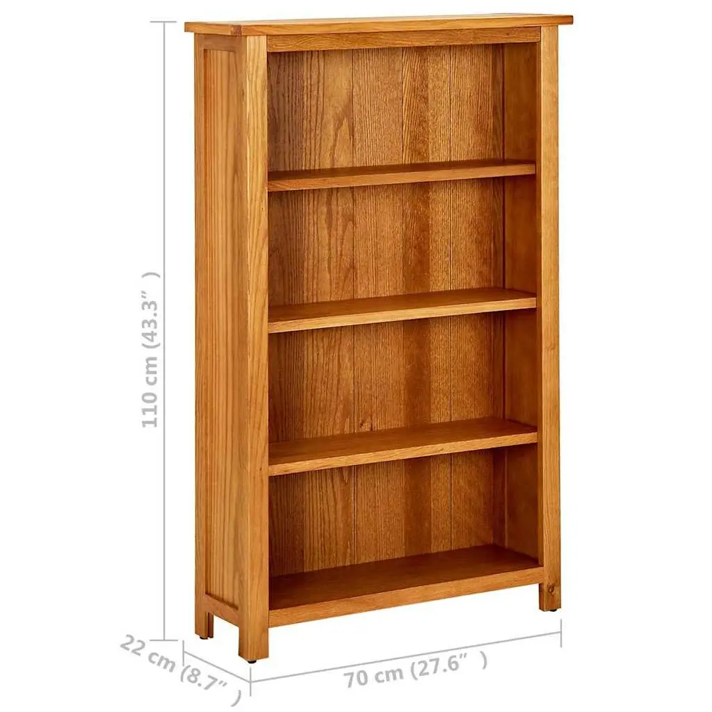 4-Tier Bookcase Solid Oak Wood 70x22x110 cm Brown Standing Shelf Storage Display Unit