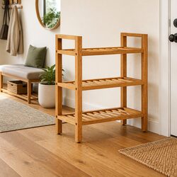 Wooden Shoe Rack with 3 Shelves Brown Solid Oak Wood Storage Organiser Hallway