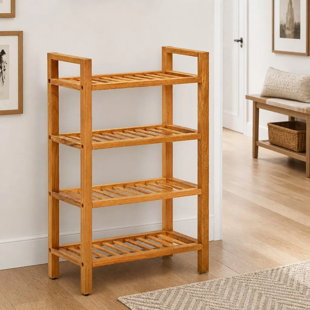 Wooden Shoe Rack 4 Shelves Brown Hallway Storage Organiser Home Furniture
