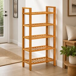 Shoe Rack with 5 Shelves Brown Wooden Storage Organiser Hallway Entryway