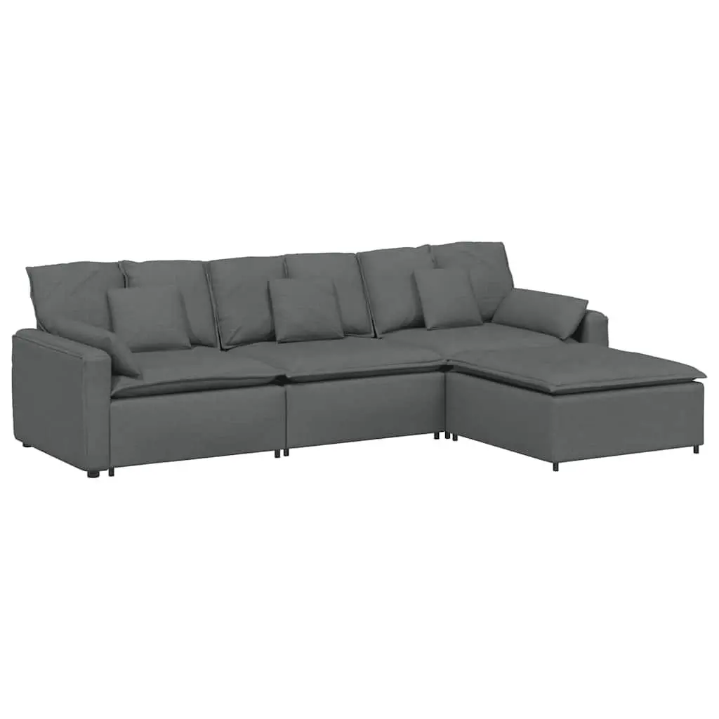 Modular Sofa with Footstool and Cushions Dark Grey Corner Lounge Suite Sectional