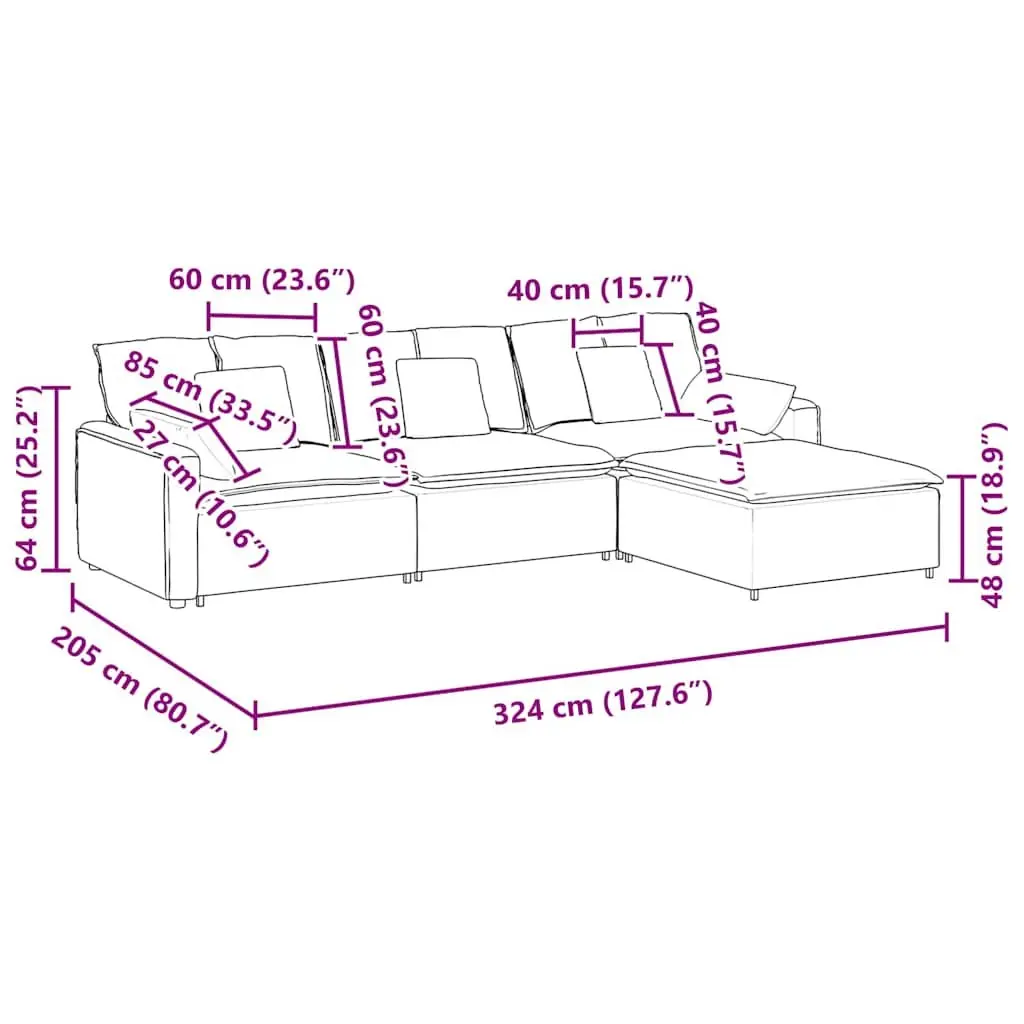 Modular Sofa with Footstool and Cushions Dark Grey Corner Lounge Suite Sectional