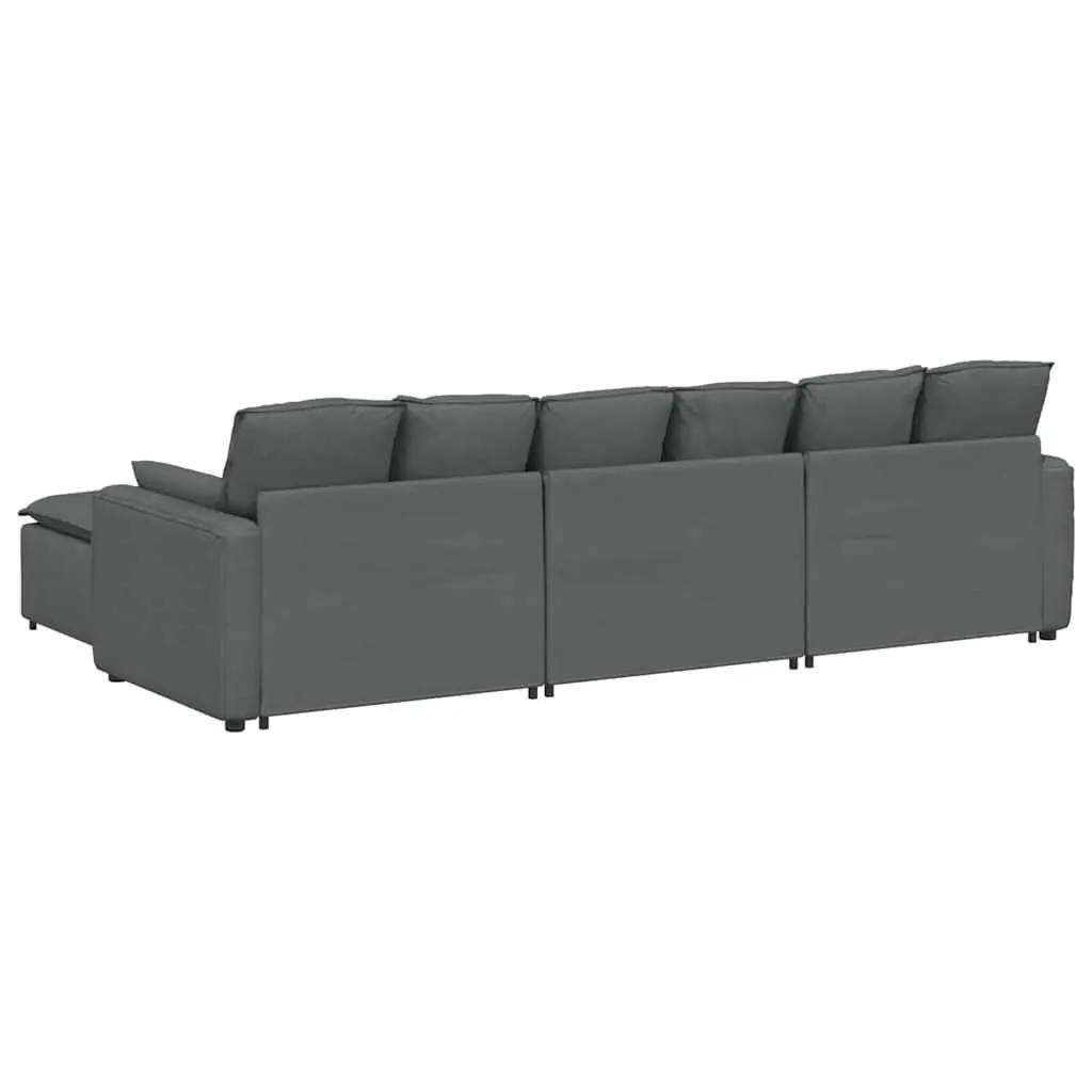 Modular Sofa with Footstool and Cushions Dark Grey Corner Lounge Suite Sectional