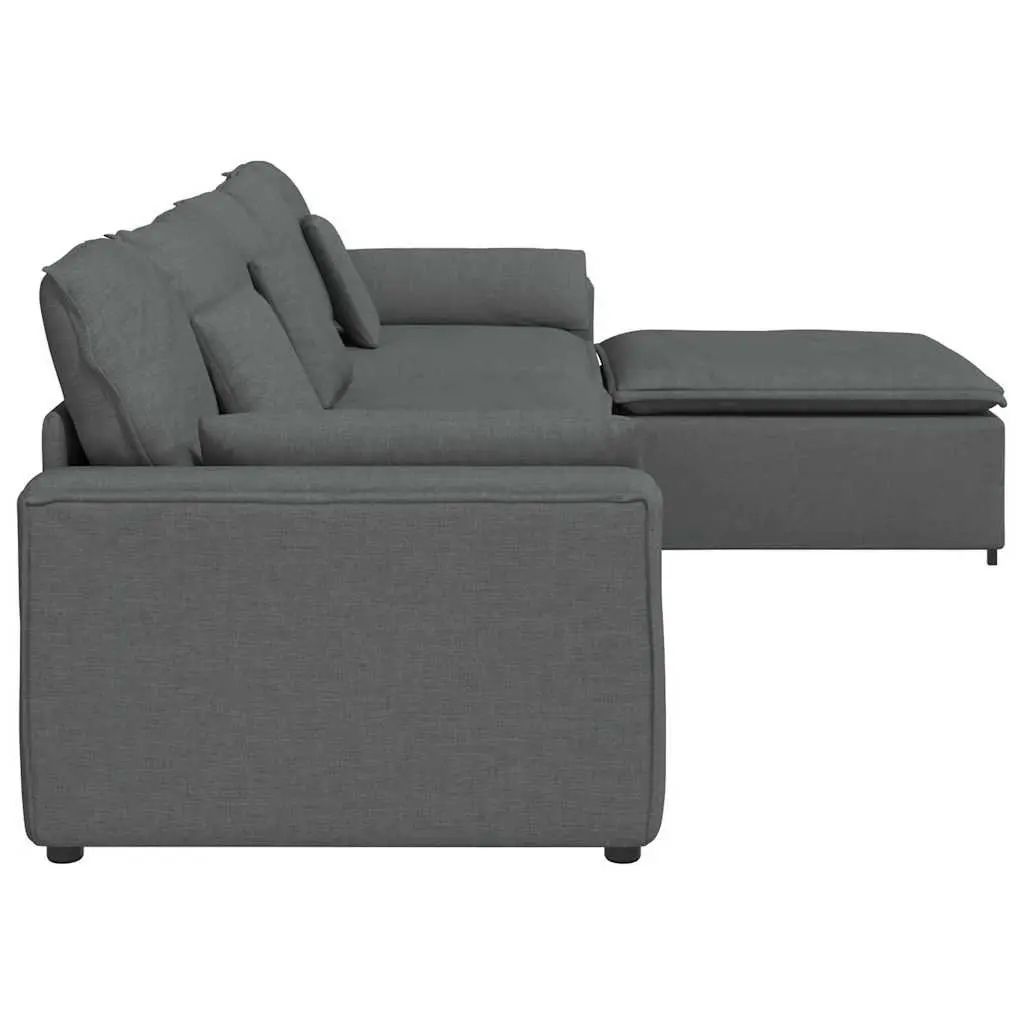Modular Sofa with Footstool and Cushions Dark Grey Corner Lounge Suite Sectional