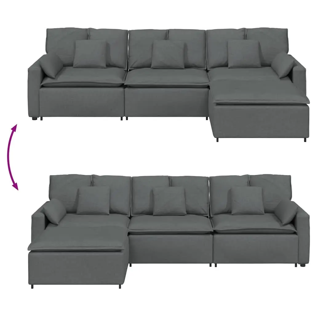 Modular Sofa with Footstool and Cushions Dark Grey Corner Lounge Suite Sectional