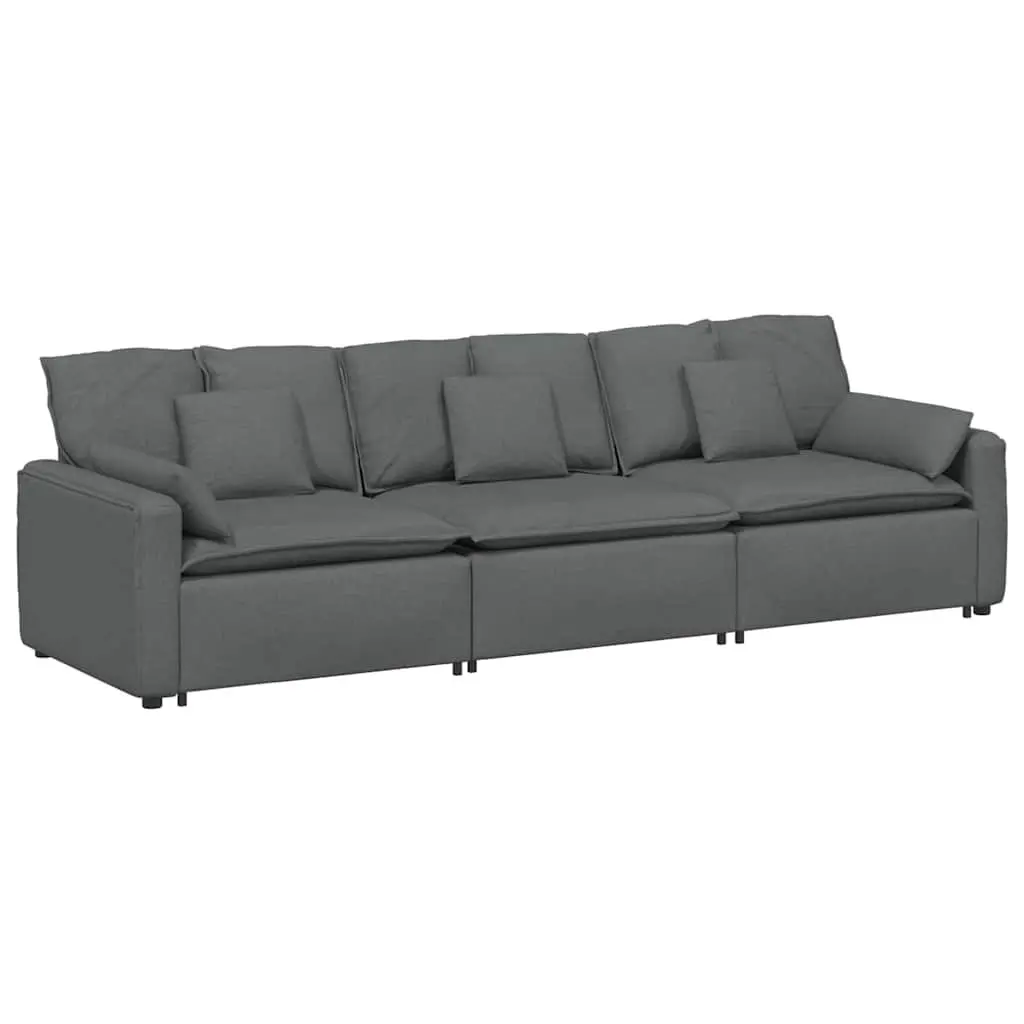 Modular Sectional Sofa Three-Seater Lounger Grey Cushions Living Room Furniture