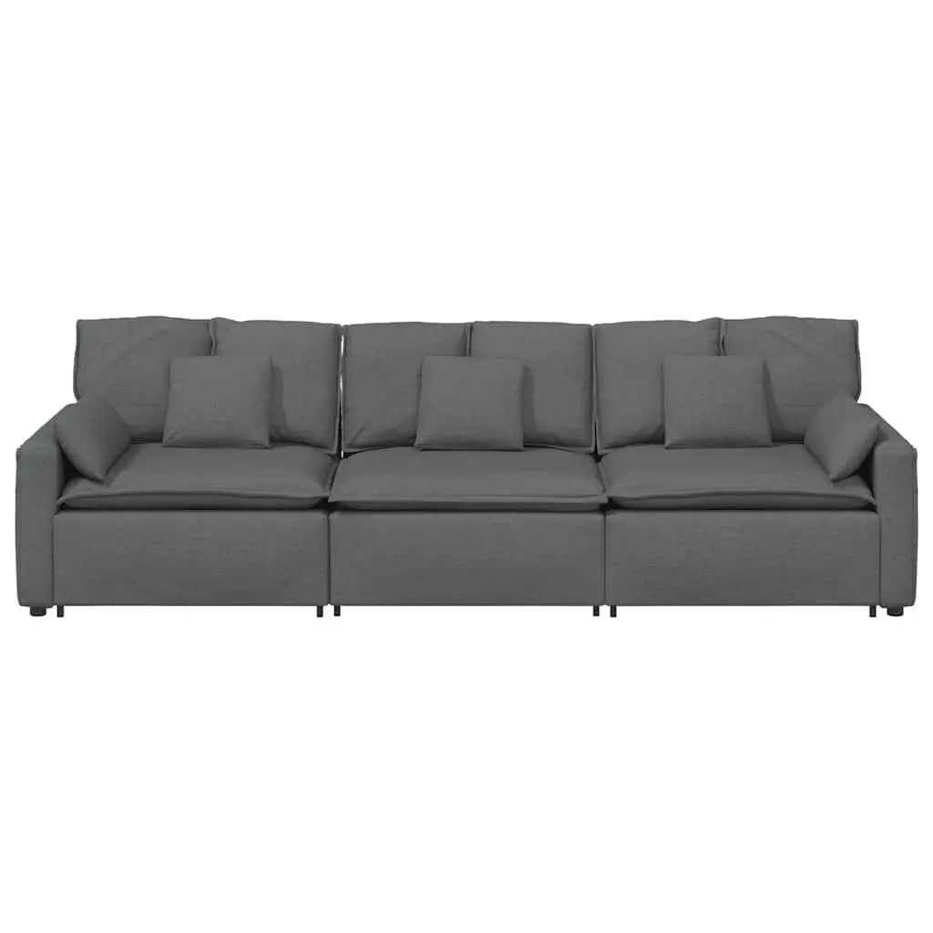 Modular Sectional Sofa Three-Seater Lounger Grey Cushions Living Room Furniture