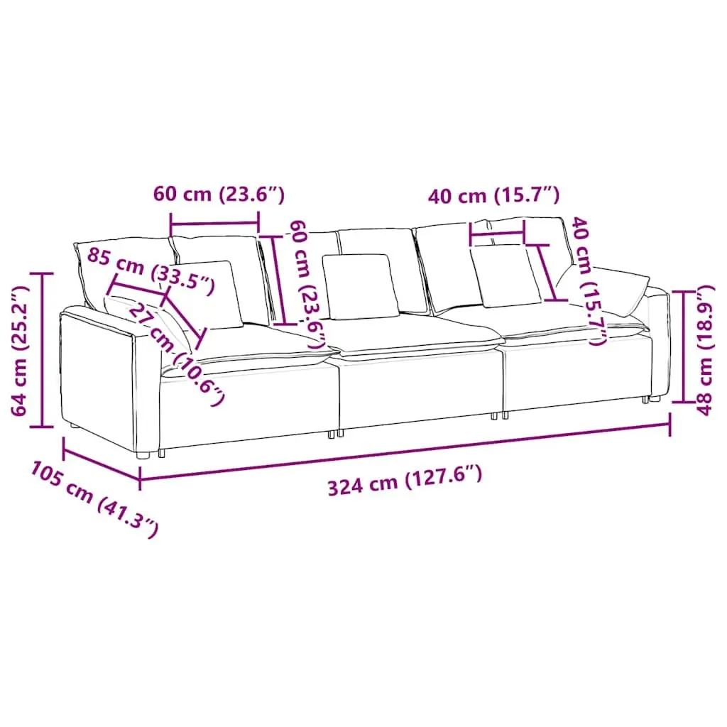 Modular Sectional Sofa Three-Seater Lounger Grey Cushions Living Room Furniture