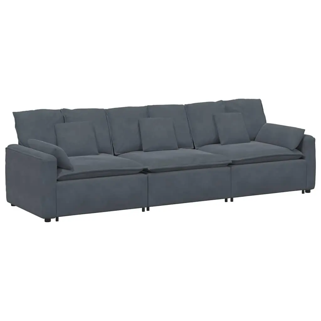 Modular Sofa Sectional Unit Three Sections Grey Velvet