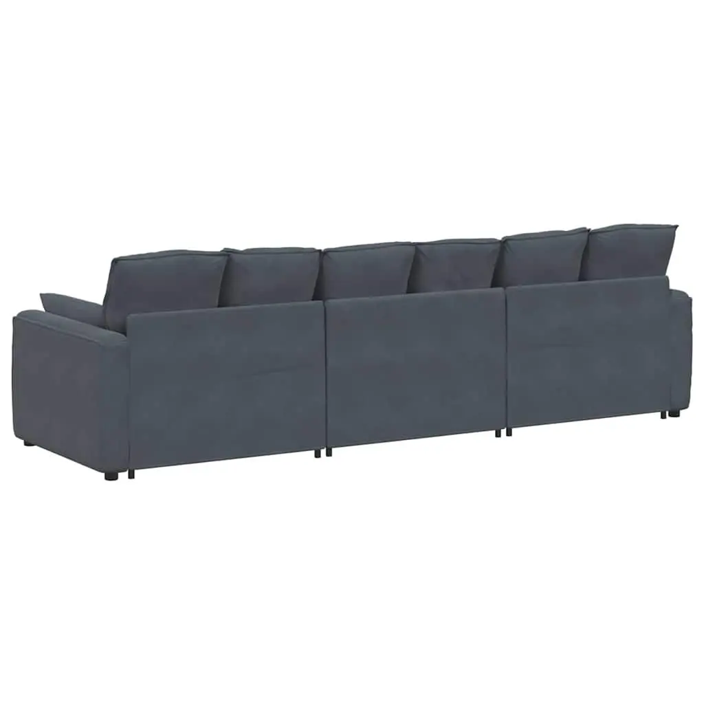 Modular Sofa Sectional Unit Three Sections Grey Velvet