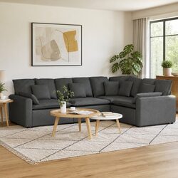 Modular Sofa Four Sections Grey Fabric Cushions Living Room Sectional Seating