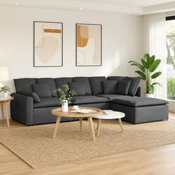 Modular Sectional Sofa with Footstool Four Sections Fabric Grey Living Room
