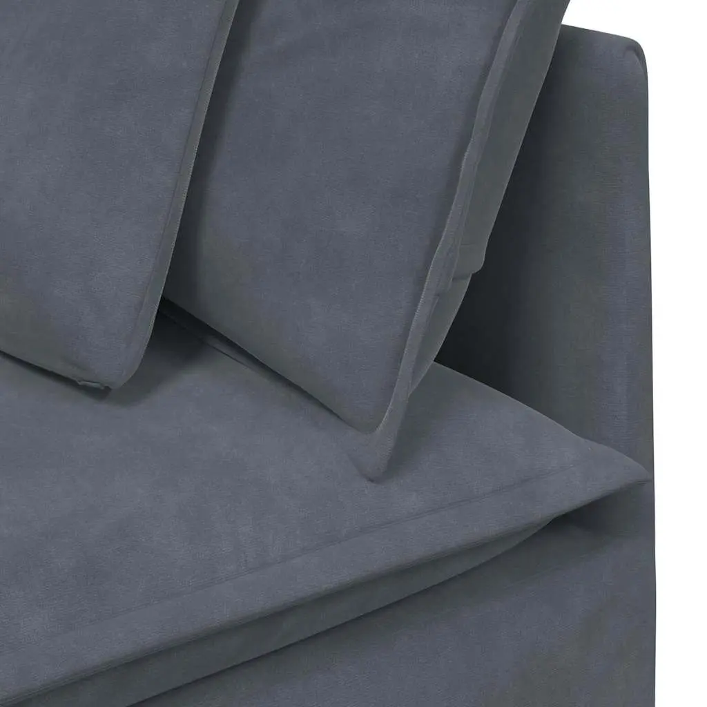 Modular Sectional Sofa Grey Velvet Four Sections with Footstool