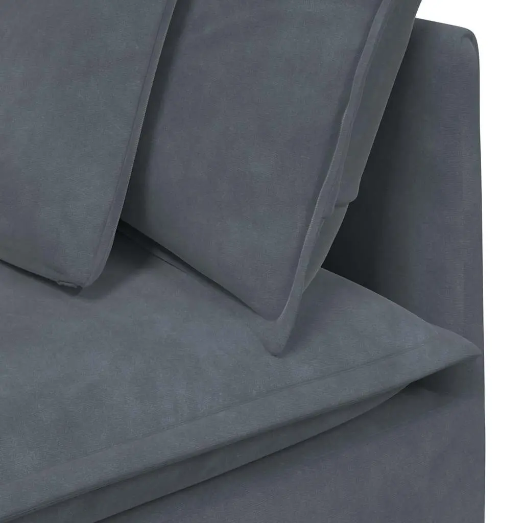 Modular Sofa Sectional Velvet Upholstery Grey with Footstool Cushions