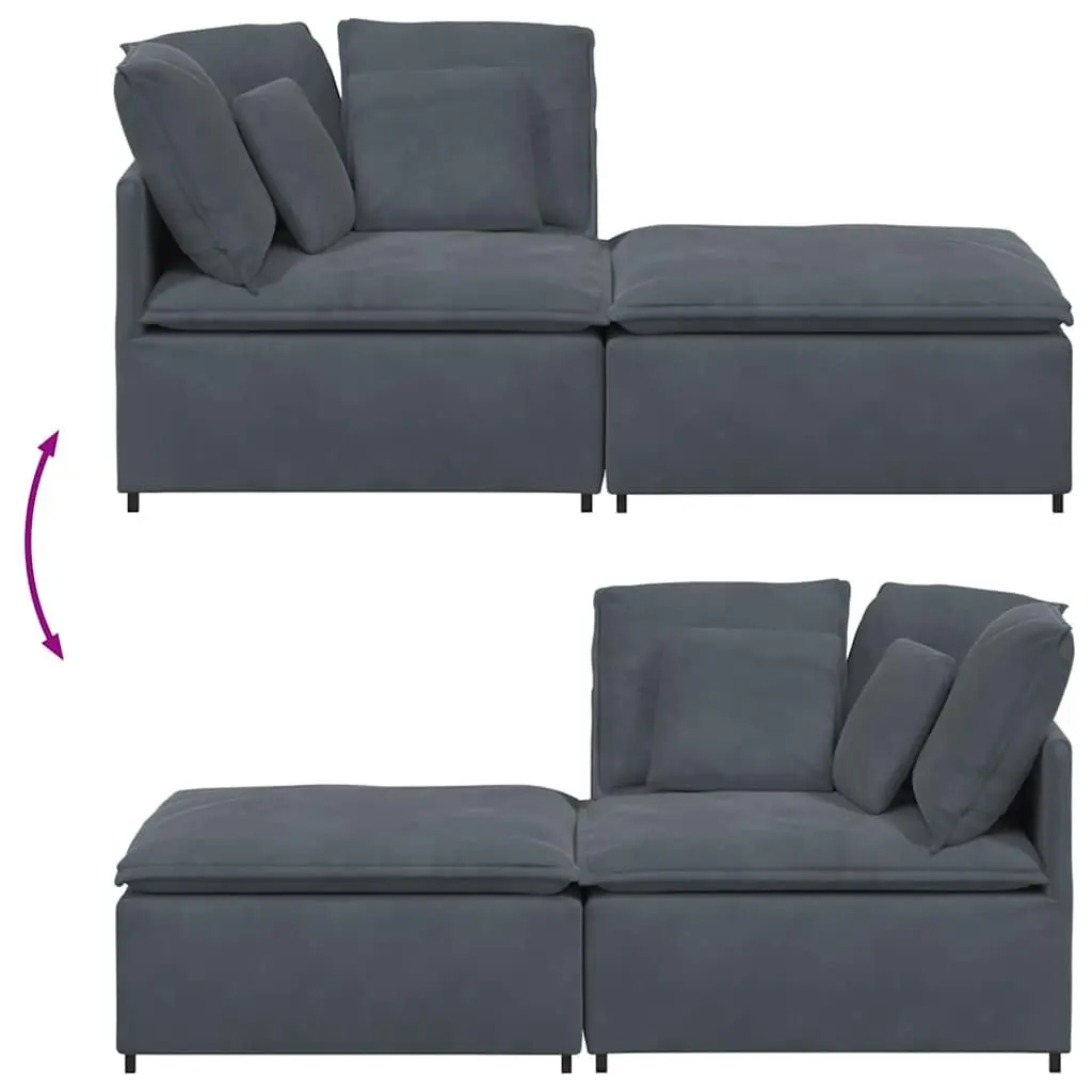 Modular Sofa Sectional Velvet Upholstery Grey with Footstool Cushions