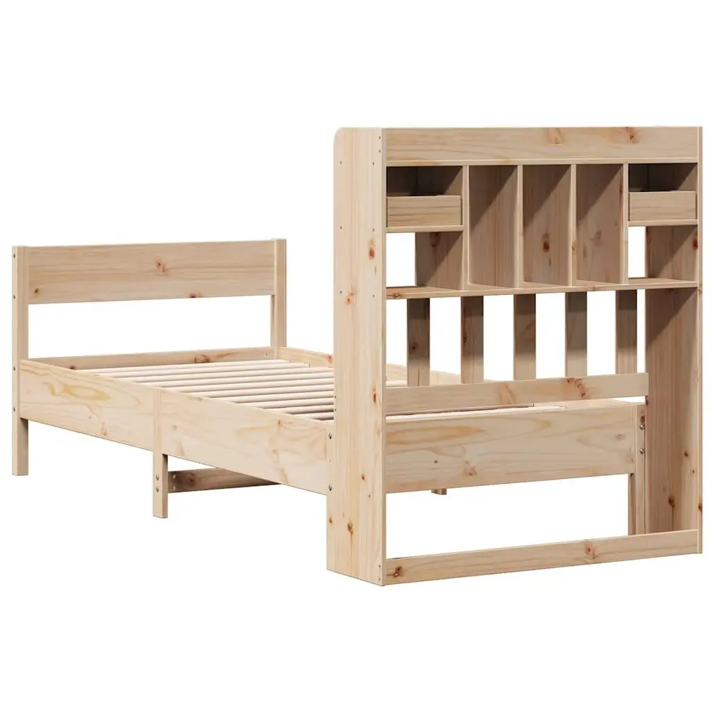 Bookcase Bed Frame Solid Pine Wood 90x190cm Brown