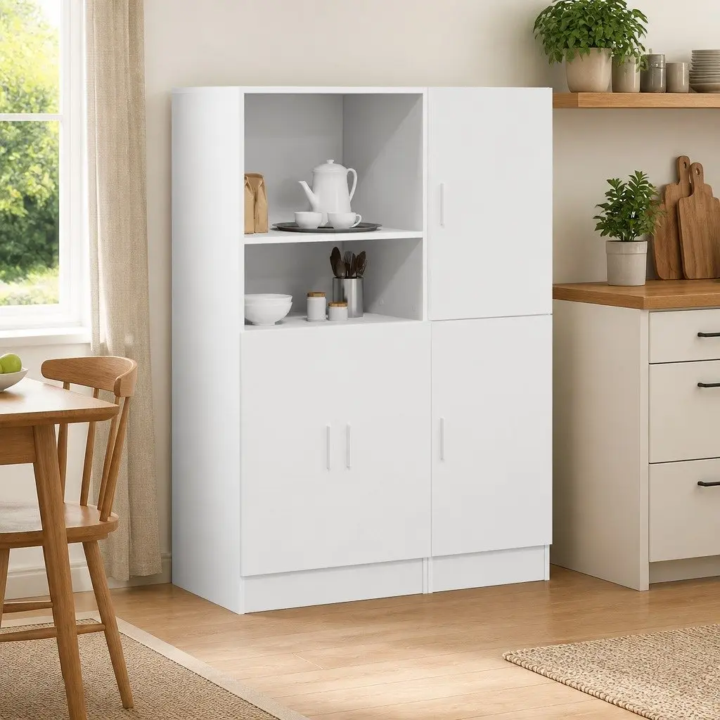 2 Piece Kitchen Cabinet Set Wall Mount Storage White Engineered Wood