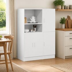 2 Piece Kitchen Cabinet Set Wall Mount Storage White Engineered Wood Cupboard