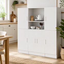 3 Piece Kitchen Cabinet Set Wall Mounted Storage Shelves Organiser White