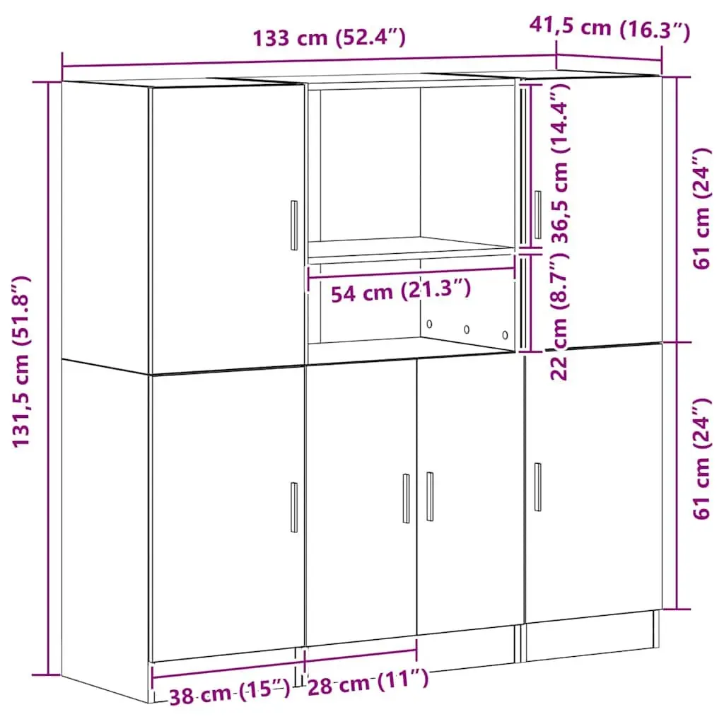 Kitchen Cabinet Set 3 Piece Wall Mounted Storage Shelves Engineered Wood Brown