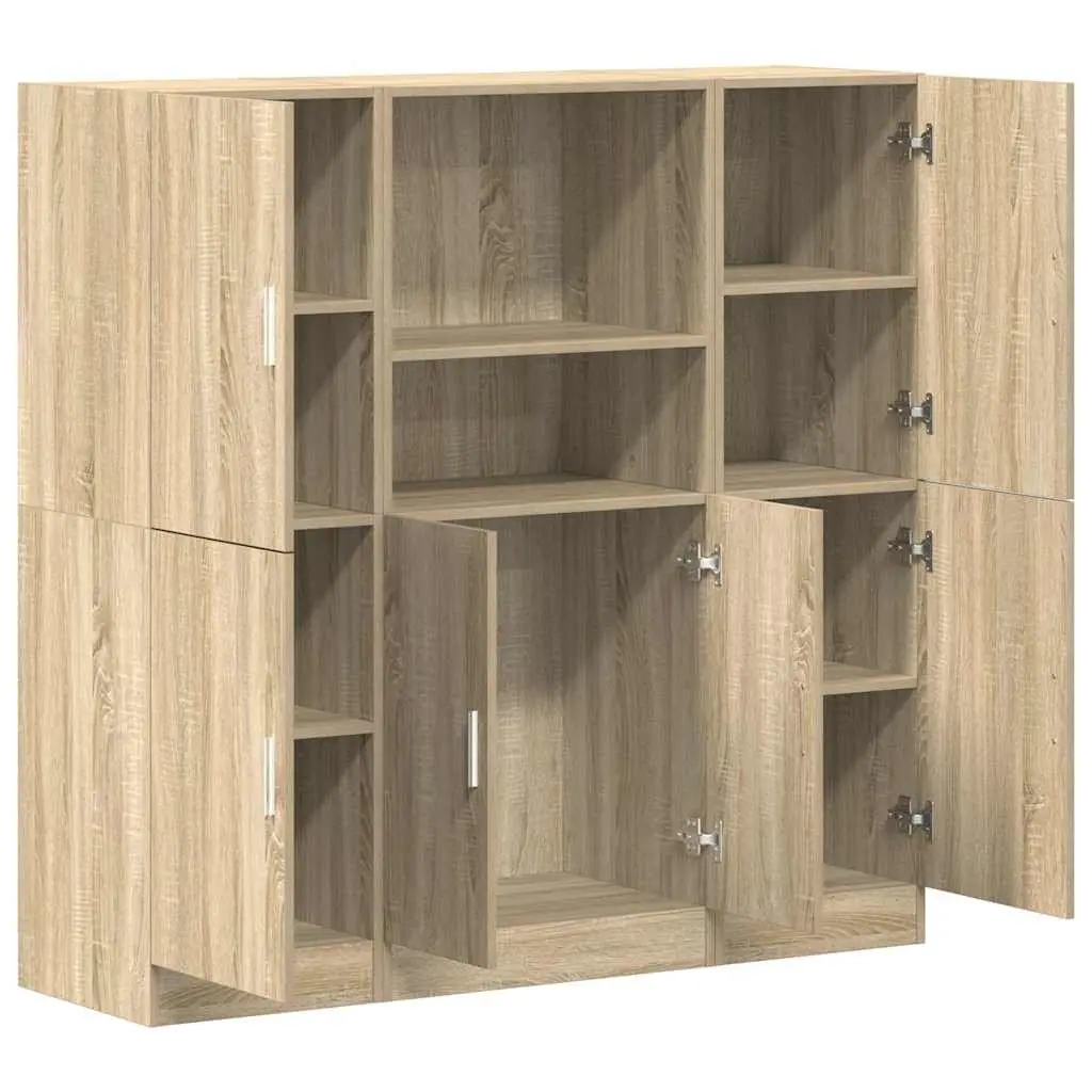 Kitchen Cabinet Set 3 Piece Wall Mounted Storage Shelves Engineered Wood Brown