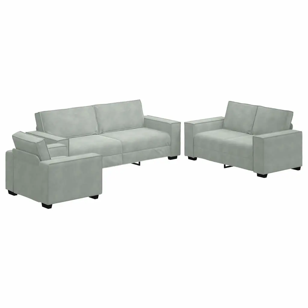 3 Piece Sofa Set Grey Linen-Blend Indoor Furniture Armchairs Two-Seater Three-Seater