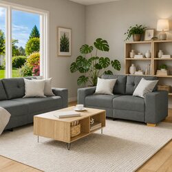 Modular Sofa Set 3-Piece Living Room Couch Grey Linen-blend Fabric Lounger