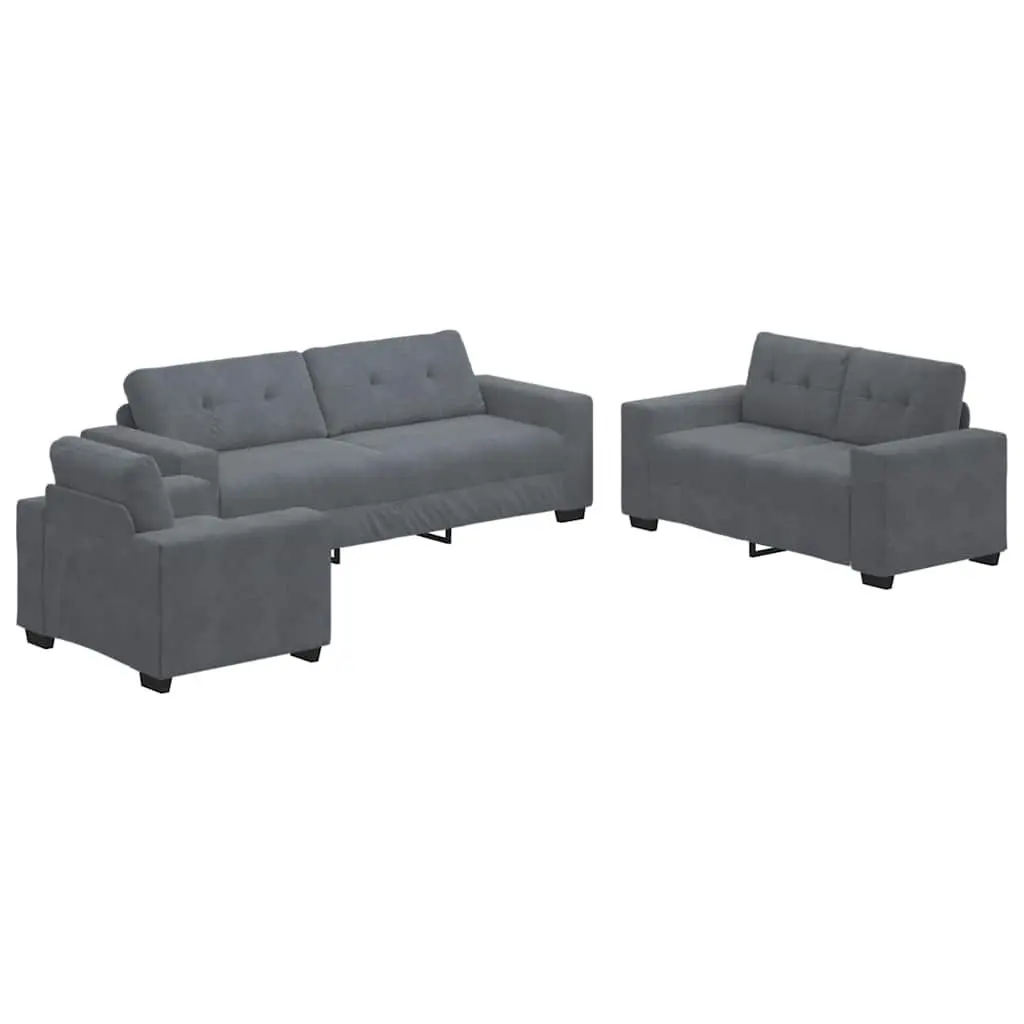 3 Piece Sofa Set Grey Velvet Armchair 2 Seater 3 Seater Modern Lounge Suite