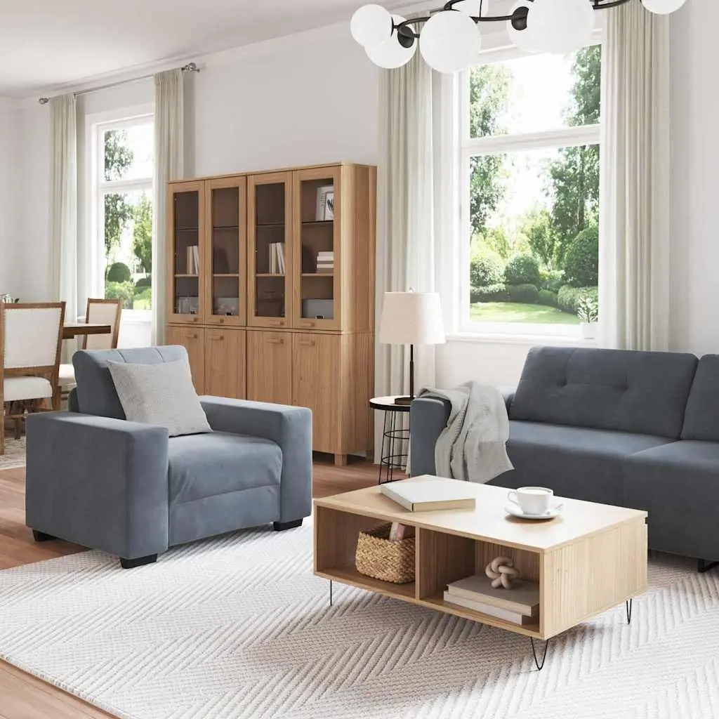 3 Piece Sofa Set Grey Velvet Armchair 2 Seater 3 Seater Modern Lounge Suite