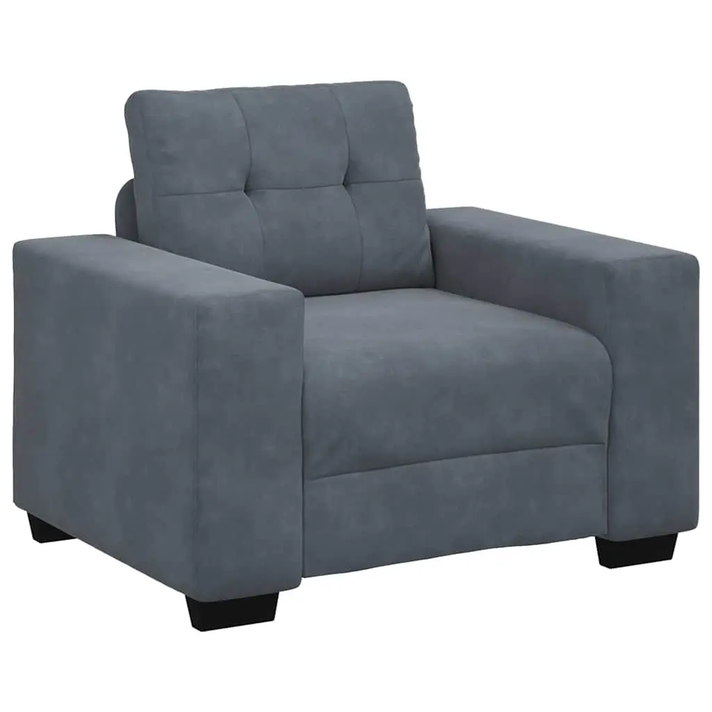 3 Piece Sofa Set Grey Velvet Armchair 2 Seater 3 Seater Modern Lounge Suite