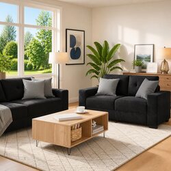 3-Piece Velvet Sofa Set Black Armchair 2-Seater 3-Seater Modern Lounge Living