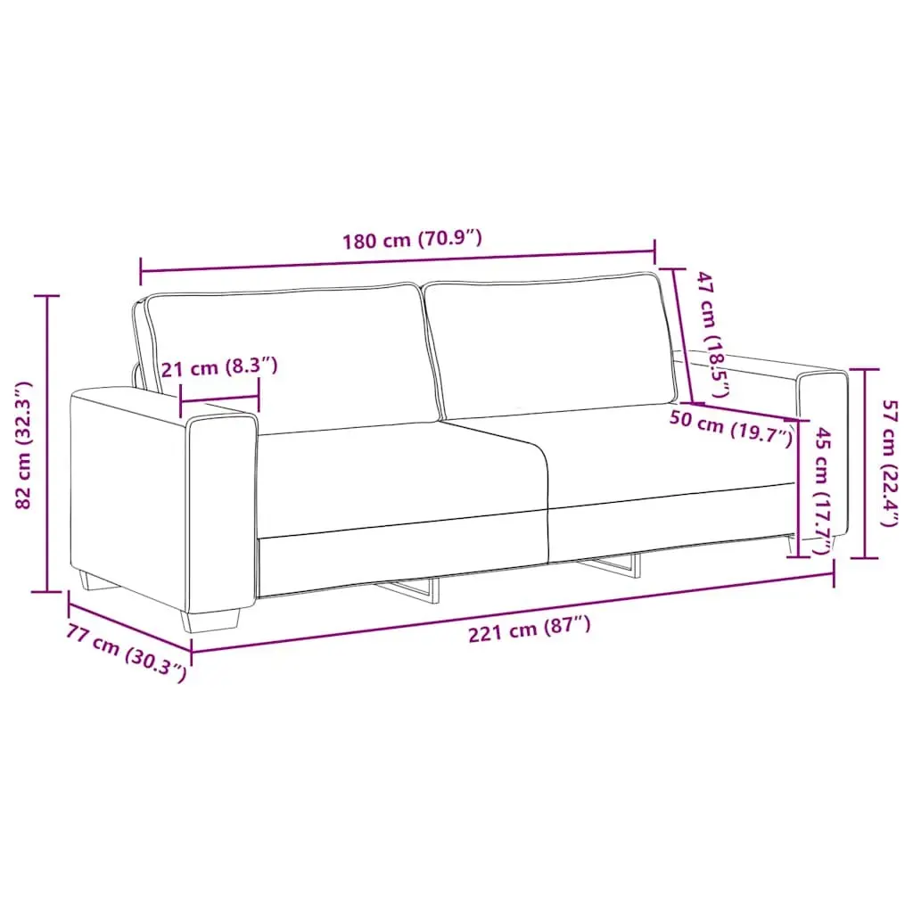 3 Piece Sofa Set Padded Cushions Black Fabric