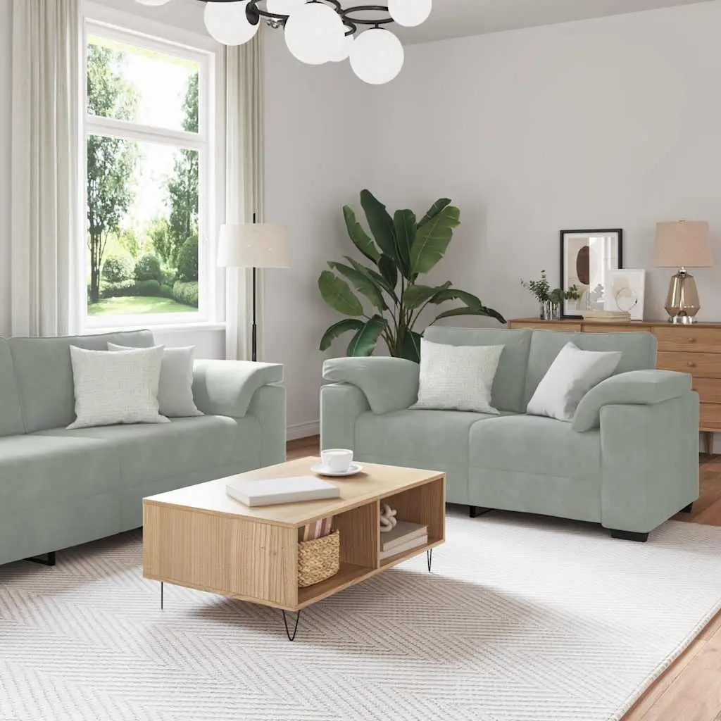 3 Piece Sofa Set Grey Velvet Lounge Couch with Cushions Living Room Furniture