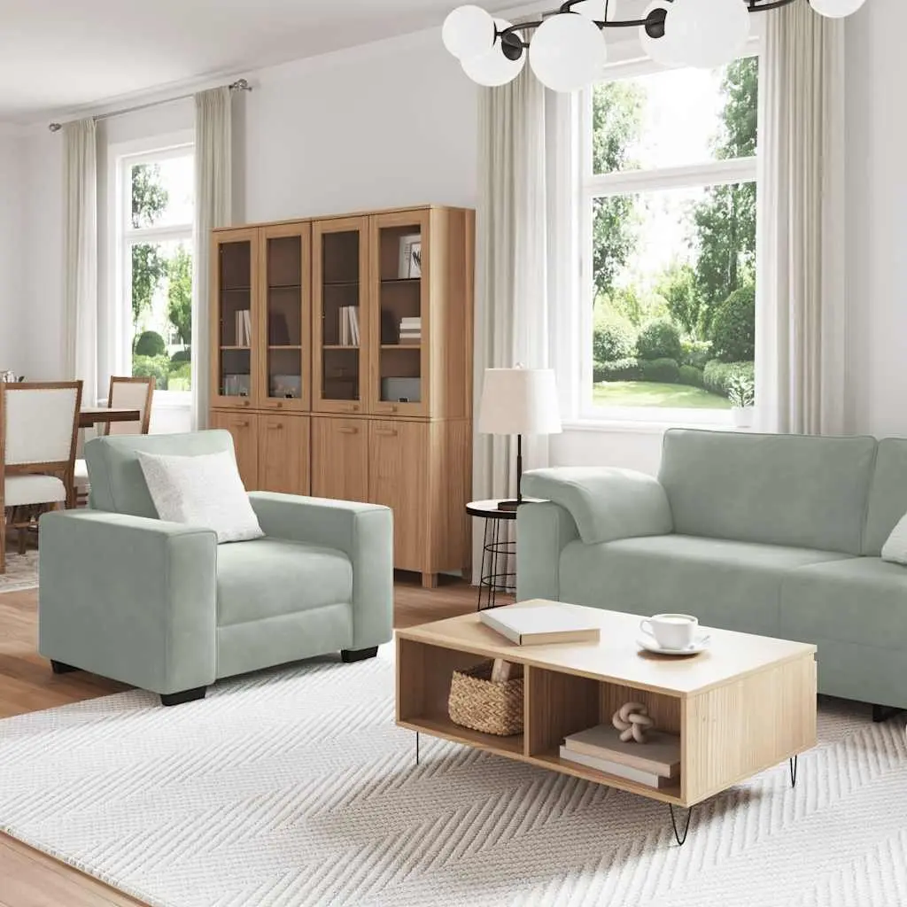 3 Piece Sofa Set Grey Velvet Lounge Couch with Cushions Living Room Furniture