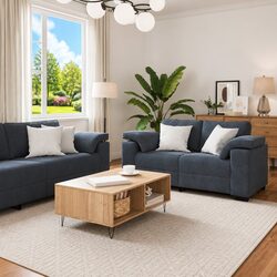 3 Piece Sofa Set Grey Velvet Lounge Suite Living Room Furniture Cushioned Couch