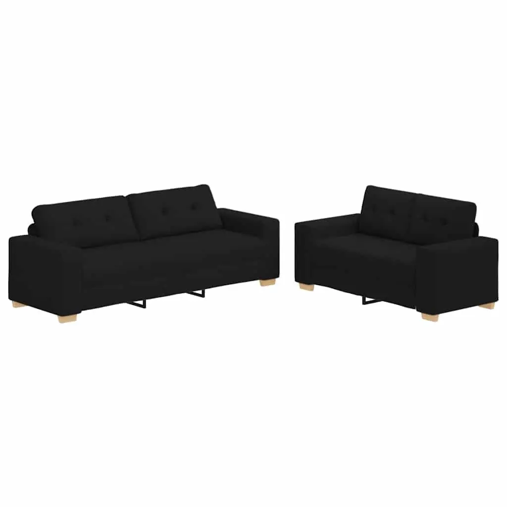 2 Piece Sofa Set Black Fabric Living Room Lounge Furniture with Cushions