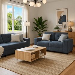 2 Piece Sofa Set Grey Velvet Lounge Furniture Living Room Armrests Cushions