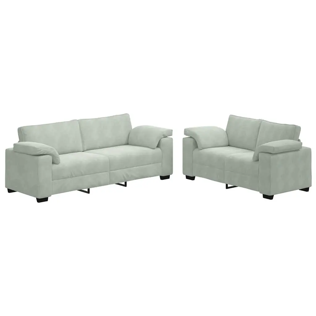 2 Piece Sofa Set Grey Velvet Upholstered Lounge Living Room Furniture Armrests