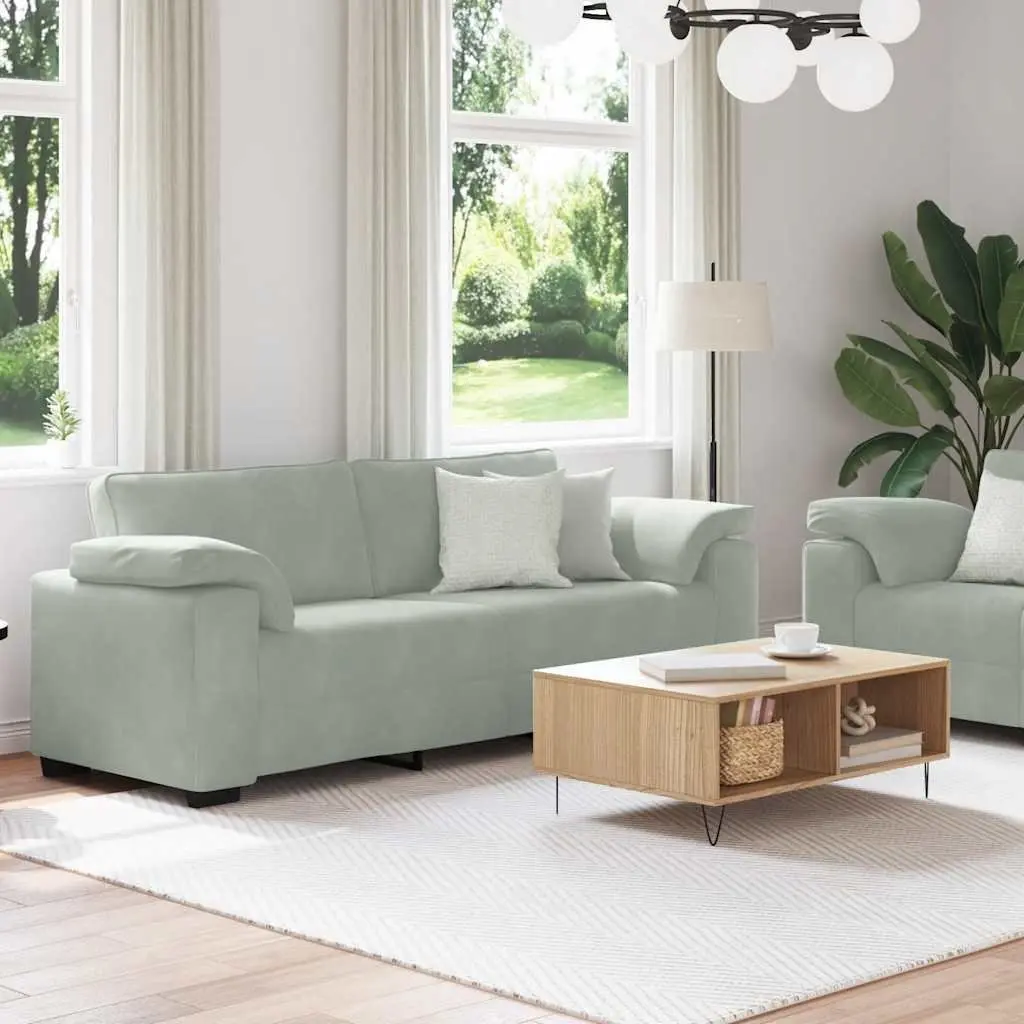 2 Piece Sofa Set Grey Velvet Upholstered Lounge Living Room Furniture Armrests