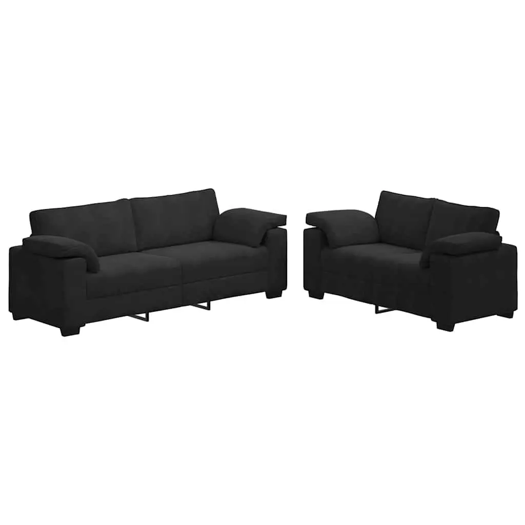 2 Piece Sofa Set Soft Velvet Upholstered Black with Cushions Armrests
