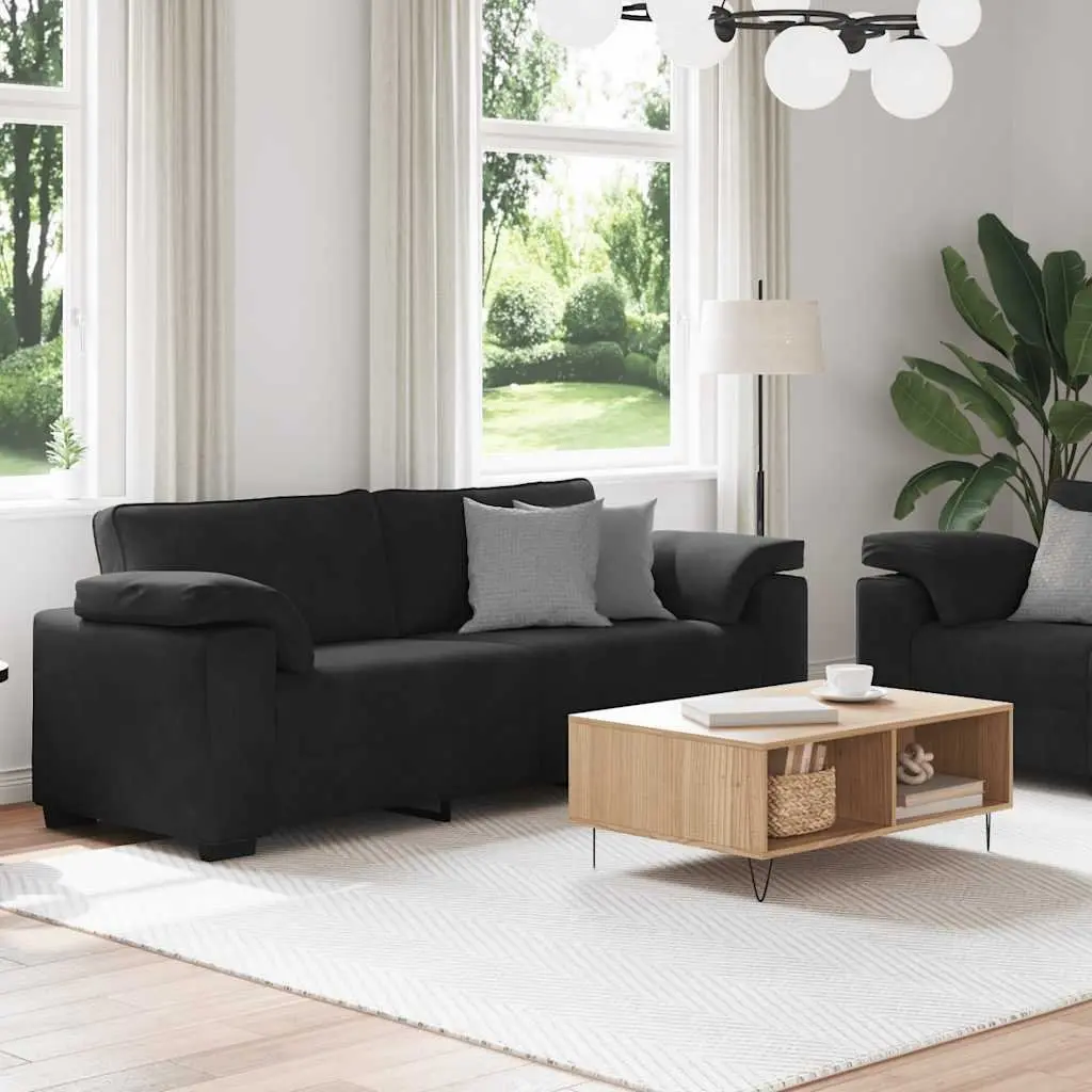2 Piece Sofa Set Soft Velvet Upholstered Black with Cushions Armrests